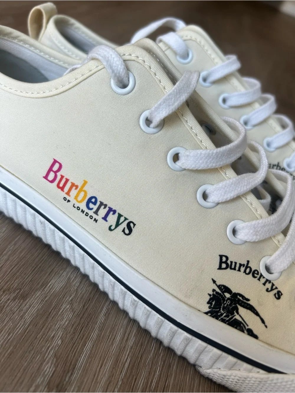 Burberry Ivory Canvas Low-Top Sneakers with Logo